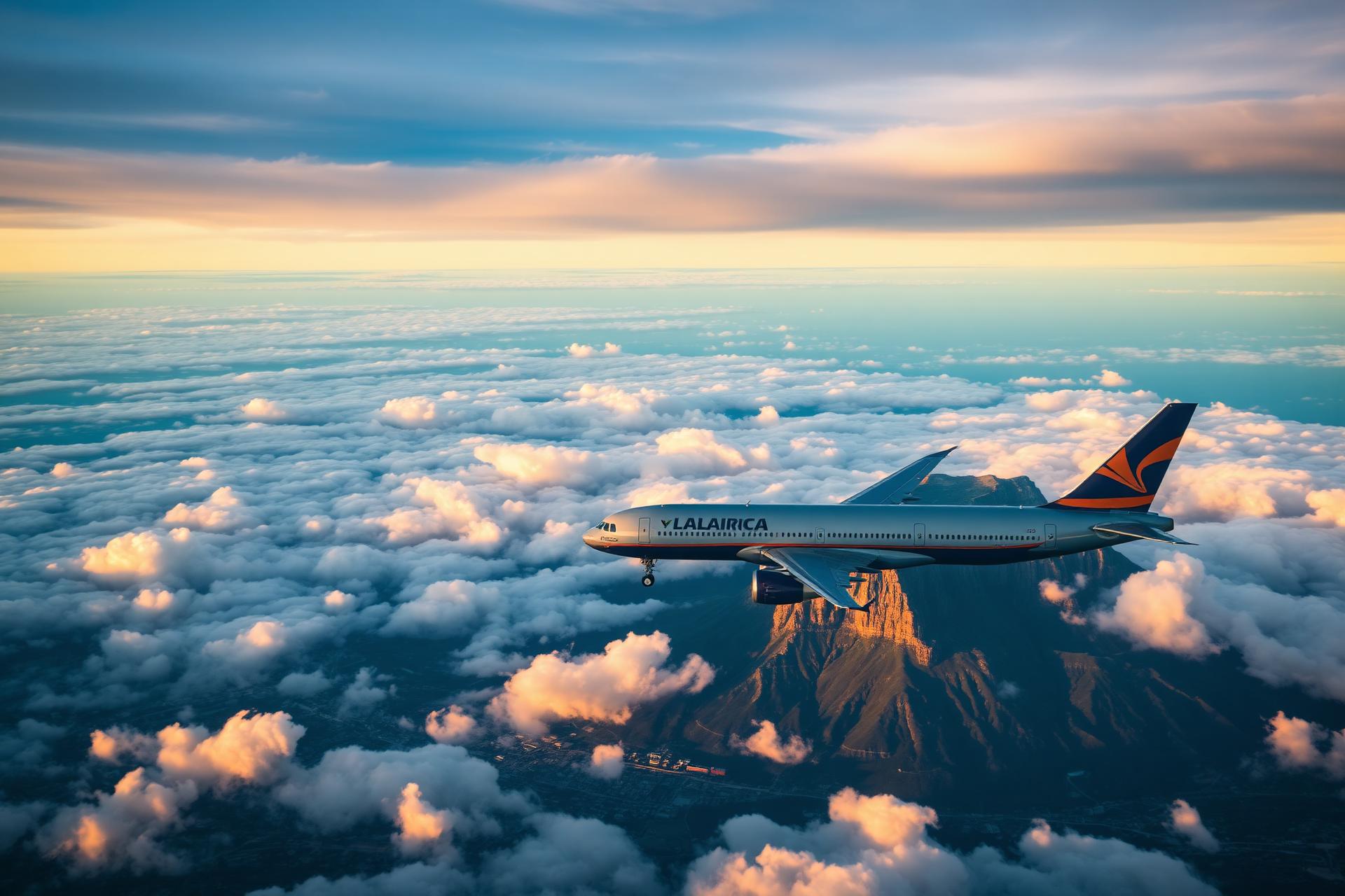 Airliner soaring above the clouds at sunset